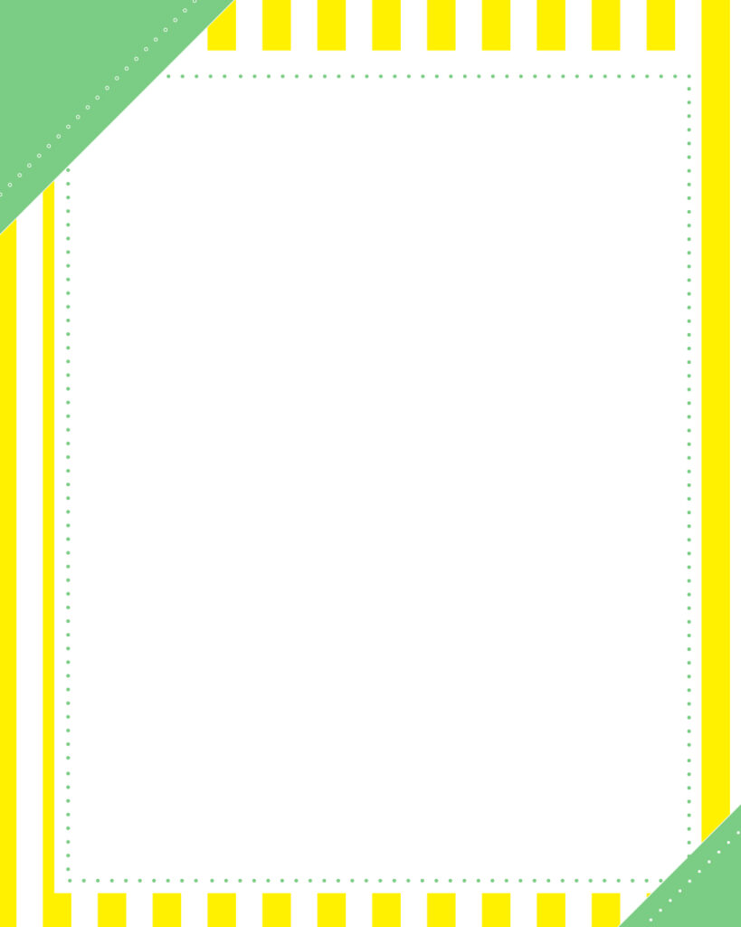 黄色と白の爽やかなシトラス・ストライプの外枠に、左上と右下のミントグリーンのアクセントカラーが映える、中央に広いメッセージスペースを設けた清潔感のある背景デザイン。
