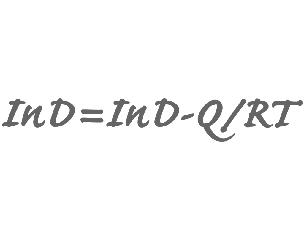 数式「ln D=ln D₀-Q/RT」が、透過60％の薄い黒色で書かれた白背景のシンプルな画像。
