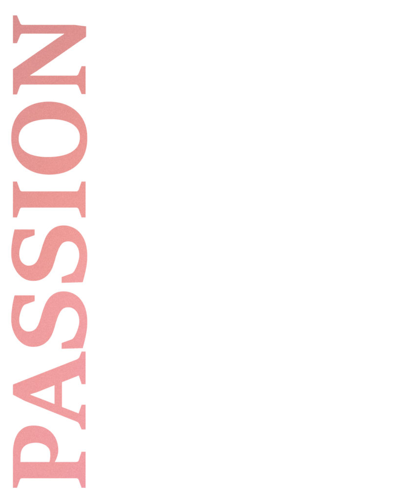 左側に淡い赤色のグラデーションで「PASSION」の文字が縦方向に配置された、クリーンで情熱的な白背景の画像
