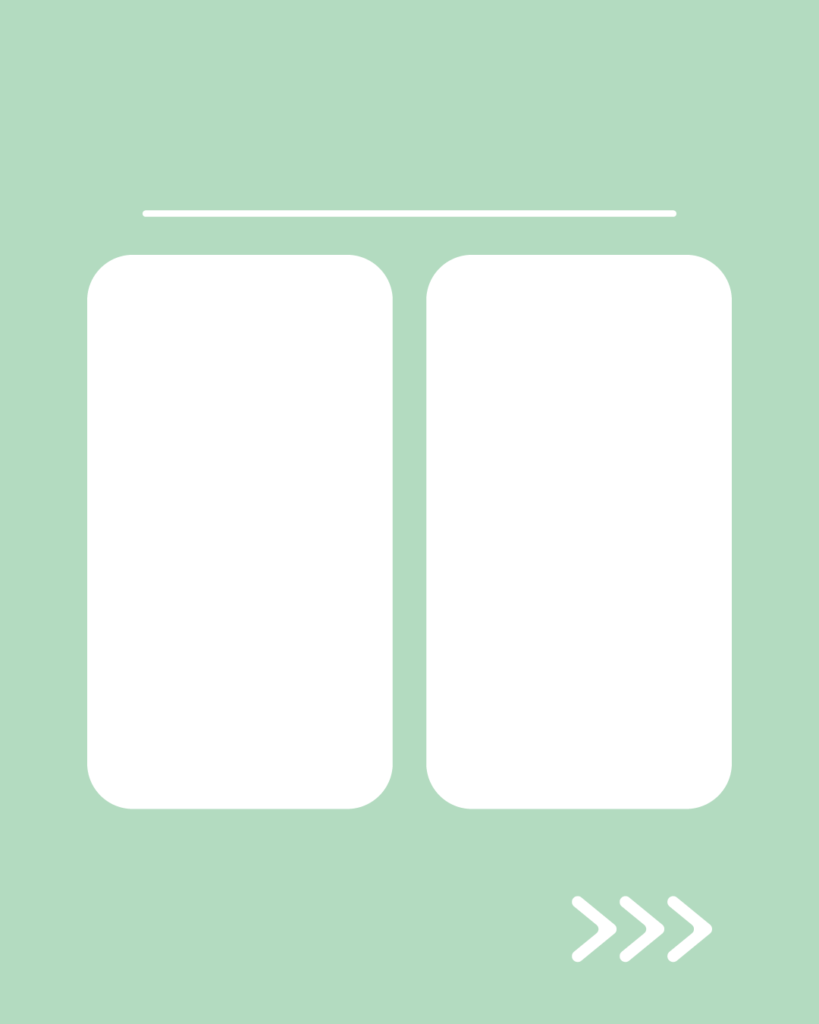 ピスタチオミストの背景に、左右2カラムの白い情報枠とスワイプ矢印が付いた、比較・並列用スライドテンプレート
