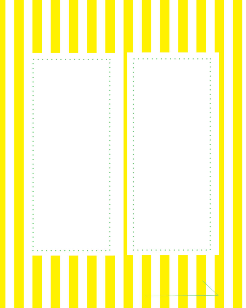 黄色と白の爽やかなシトラス・ストライプ背景に、中央に2つの白い縦長フレームを並べて配置した、左右で情報を対比させやすいスッキリとした背景デザイン。
