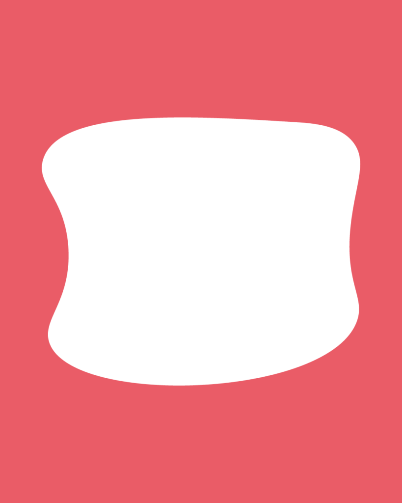 鮮やかなピンク色の背景の中央に、白い不定形なシェイプが1つ大きく配置されたシンプルなデザイン。