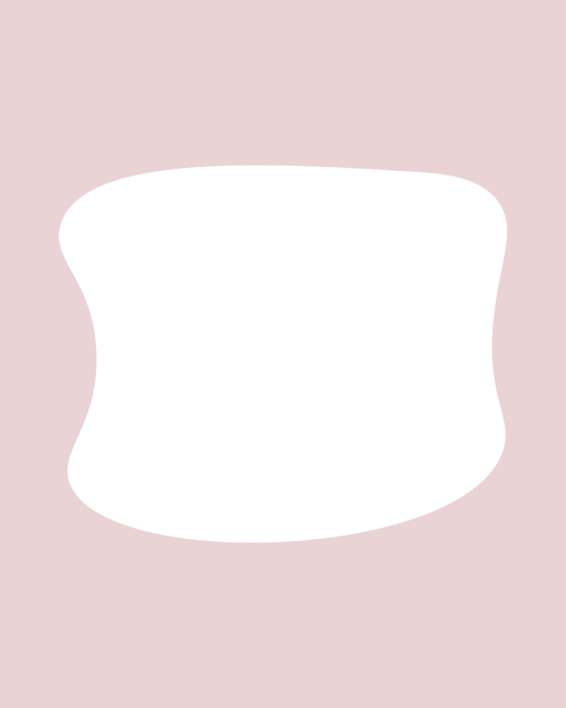 淡いスモーキーピンクの背景の中央に、白い不定形なシェイプが1つ大きく配置されたシンプルなデザイン。
