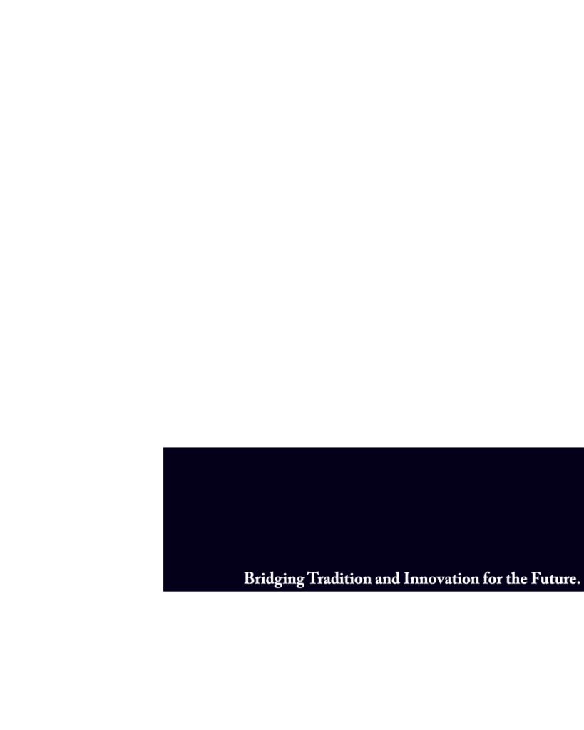 セリフ体の英文「Bridging Tradition and Innovation for the Future.」という文字情報、背景透過PNG、不透明度60%
