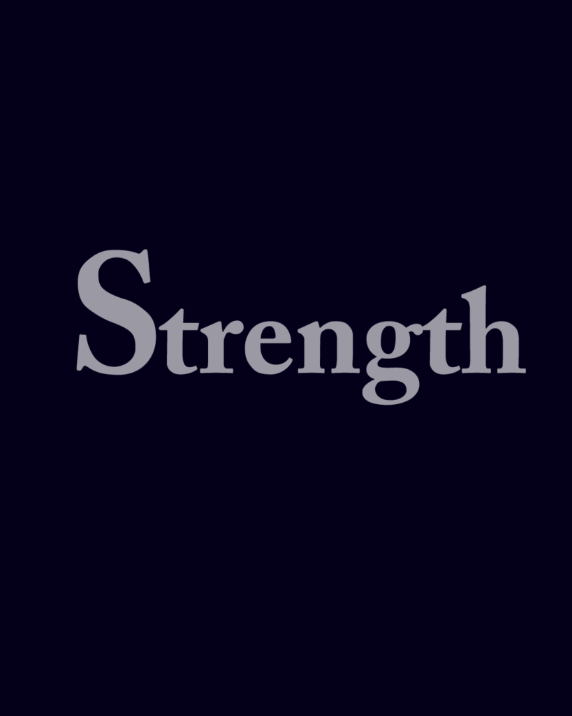 セリフ体の「Strength」という文字情報、背景透過PNG、不透明度60%
