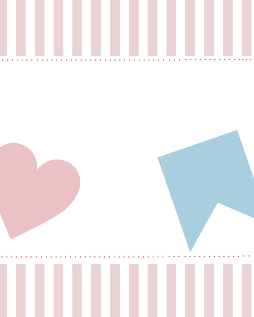 くすみピンクのストライプ柄を上下の縁取りにあしらい、中央に大きなハートと保存アイコンを配置した、リアクションを促すためのインスタ投稿用デザインテンプレート素材
