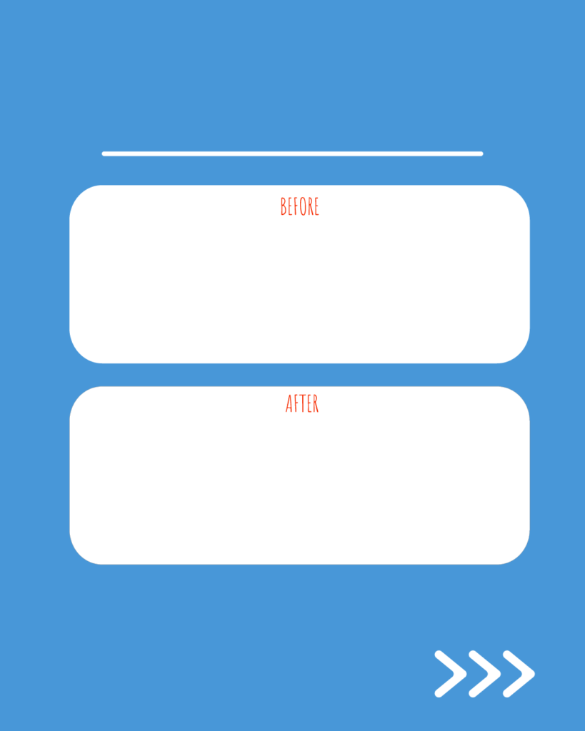 アクアカラーの背景に、BEFORE/AFTERの比較用テキスト枠とスワイプ矢印が付いたスライドテンプレート