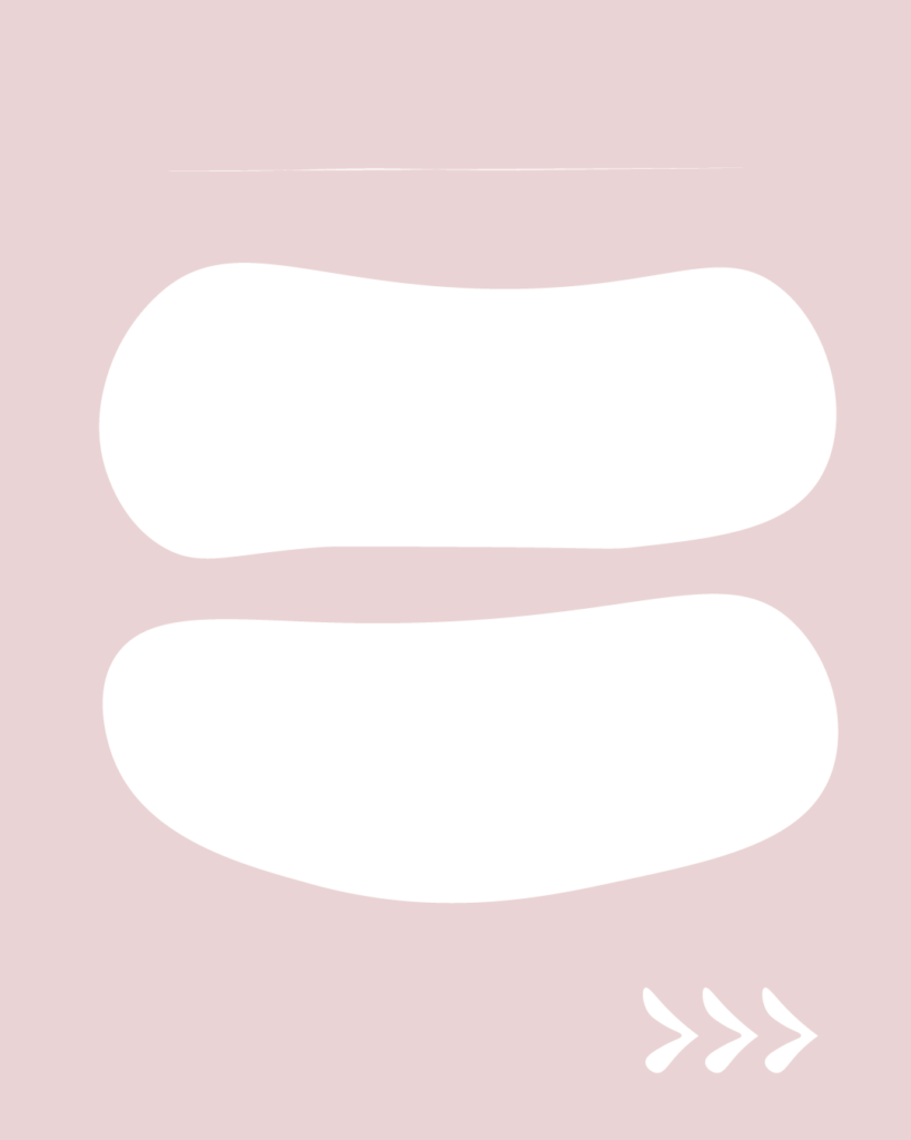 淡いスモーキーピンクの背景の中央に、2つの白い横長の不定形シェイプが上下に並んで配置されたデザイン。上部には細い白い横線、右下には右を指す3つの白い矢印（>>>）が描かれています。

