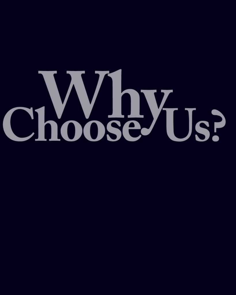 セリフ体の「Why Choose Us?」という文字情報、背景透過PNG、不透明度60%
