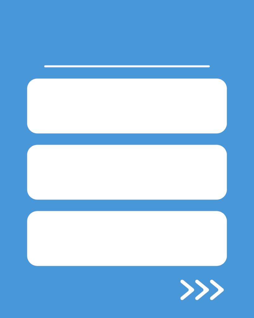 アクアカラーの背景に、3つの情報を整理して記載できる白い枠とスワイプ矢印が付いたスライドテンプレート