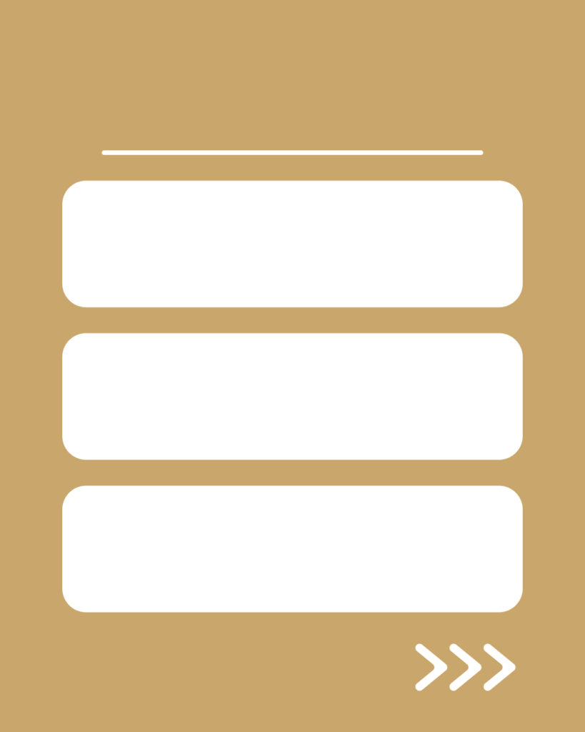 キャメルベージュの背景に、3つの情報を整理して記載できる白い枠とスワイプ矢印が付いたスライドテンプレート