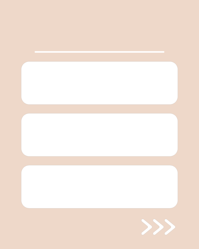 ミルクティーピンクの背景に、3つの情報を整理して記載できる白い枠とスワイプ矢印が付いたスライドテンプレート
