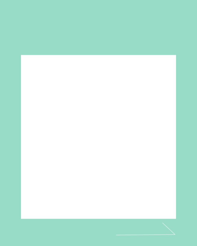 ミントグリーンの背景に大きな白い正方形を配置し、右下にシンプルな矢印のあしらいを添えた、爽やかでミニマルな無料デザインテンプレート。
