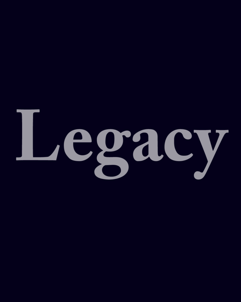 セリフ体の「Legacy」という文字情報、背景透過PNG、不透明度60%
