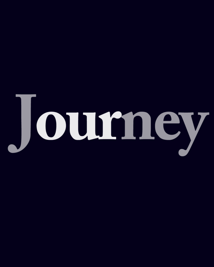 セリフ体の「Journey」という文字情報、背景透過PNG、不透明度60%
