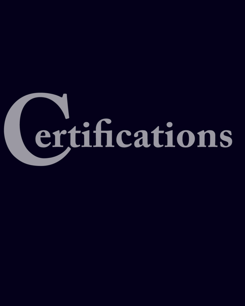 セリフ体の「Certifications」という文字情報、背景透過PNG、不透明度60%

