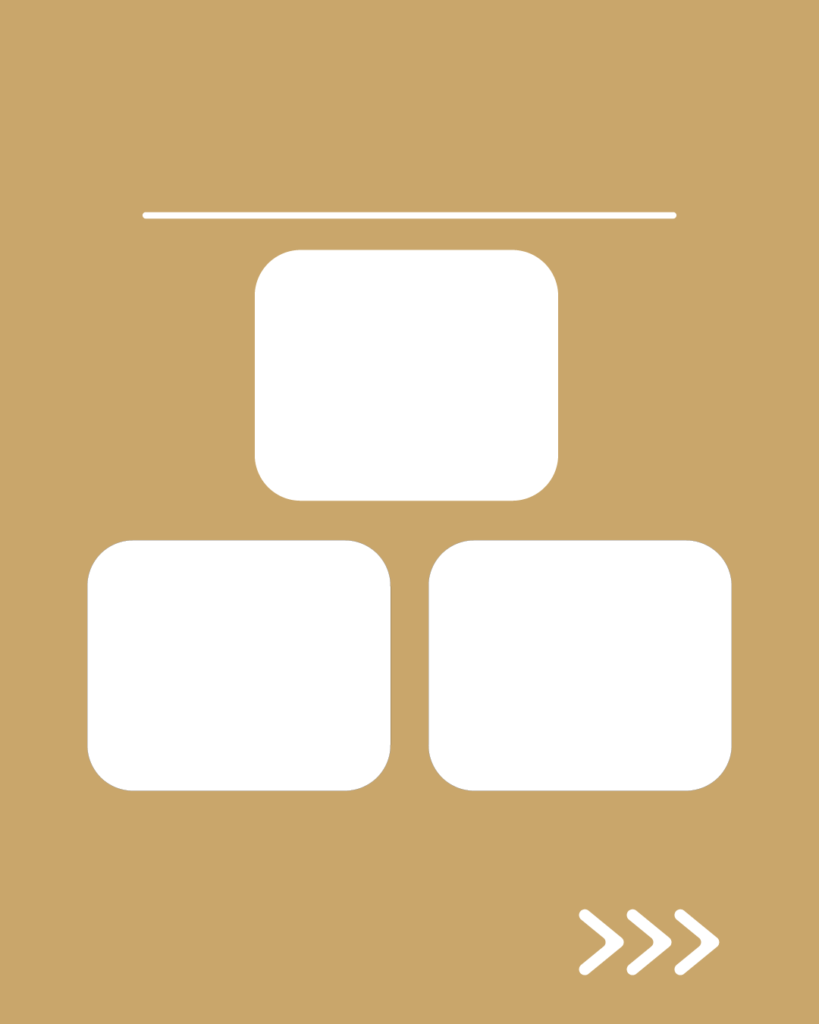 キャメルベージュの背景に、1つの上部枠と2つの下部枠がピラミッド状に並んだ、構成図・ツリー構造用スライドテンプレート