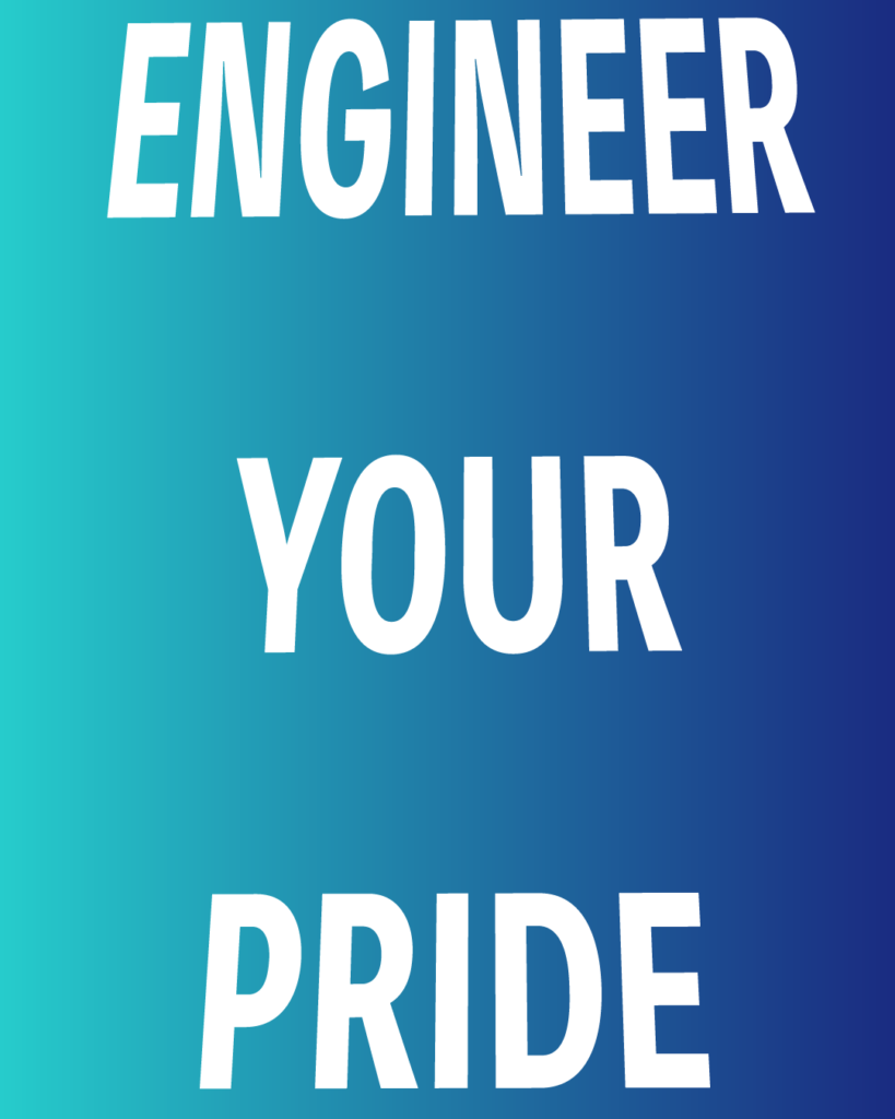 青から紺へのグラデーション背景に、白い太文字で「ENGINEER YOUR PRIDE」と3行に分けて配置された、製造業・工業系の新卒採用や会社案内向けのデザイン画像。
