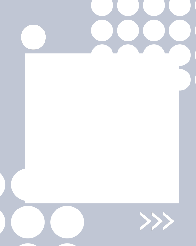 ブルーグレーの背景に白のナンバー用の丸が右上に配置された、インスタグラム用背景素材。中央に白い正方形のコンテンツエリアがあり、右下にはスワイプを促す「>>>」アイコンが入った、情報量の多いページや解説投稿に適したテンプレート画像。
