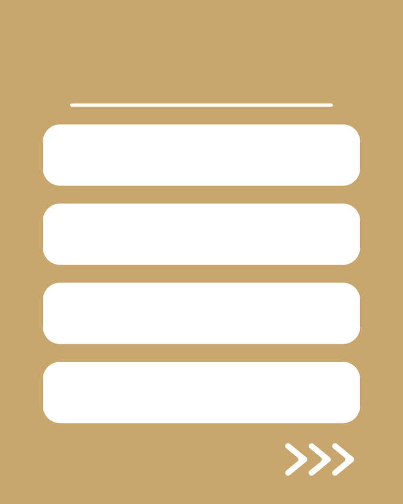 キャメルベージュの背景に、4つの情報を並べて記載できる白い枠とスワイプ矢印が付いたスライドテンプレート