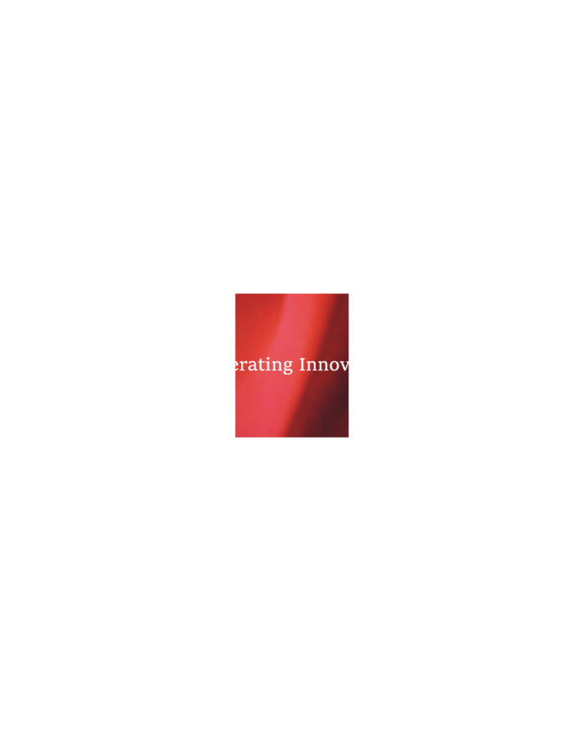 深い赤のグラデーション背景に、白文字で「Accelerating Innovation」と記された、躍動感のある製造業向けメッセージ画像

