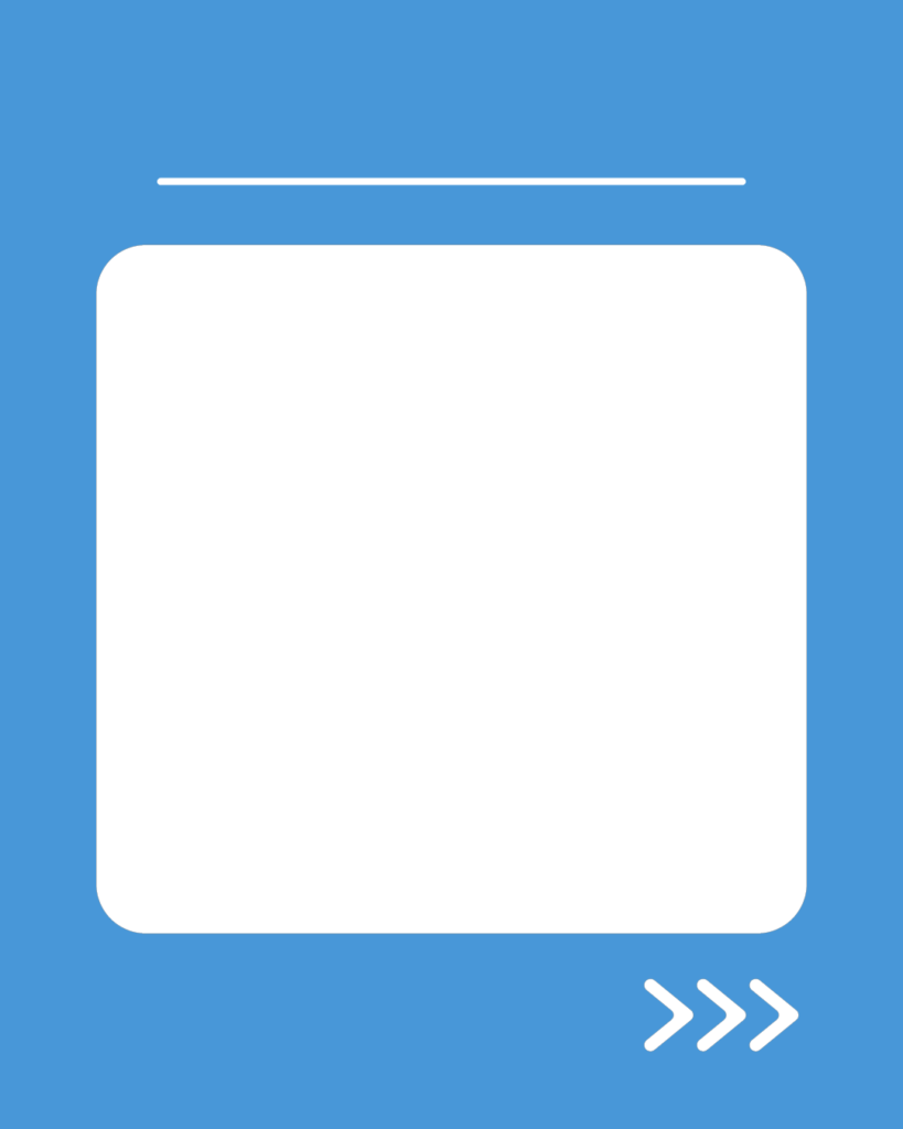 アクアカラーの背景に白い角丸正方形、上部に見出し用の白ライン、右下にスワイプ矢印が付いたスライド用テンプレート