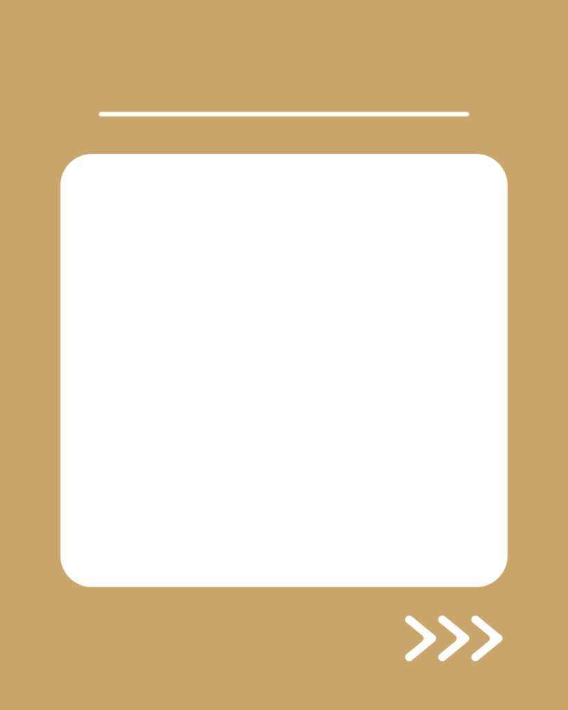 キャメルベージュの背景に白い角丸正方形、上部に見出し用の白ライン、右下にスワイプ矢印が付いたスライド用テンプレート