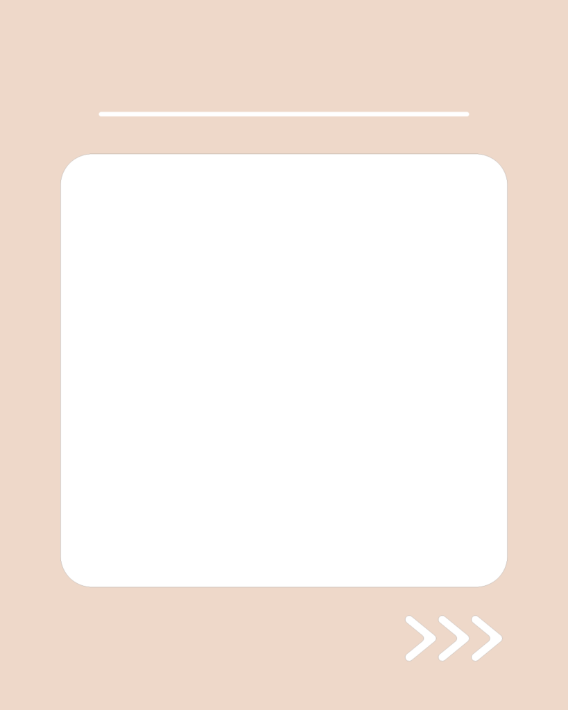 ミルクティーピンクの背景に白い角丸正方形、上部に見出し用の白ライン、右下にスワイプ矢印が付いたスライド用テンプレート
