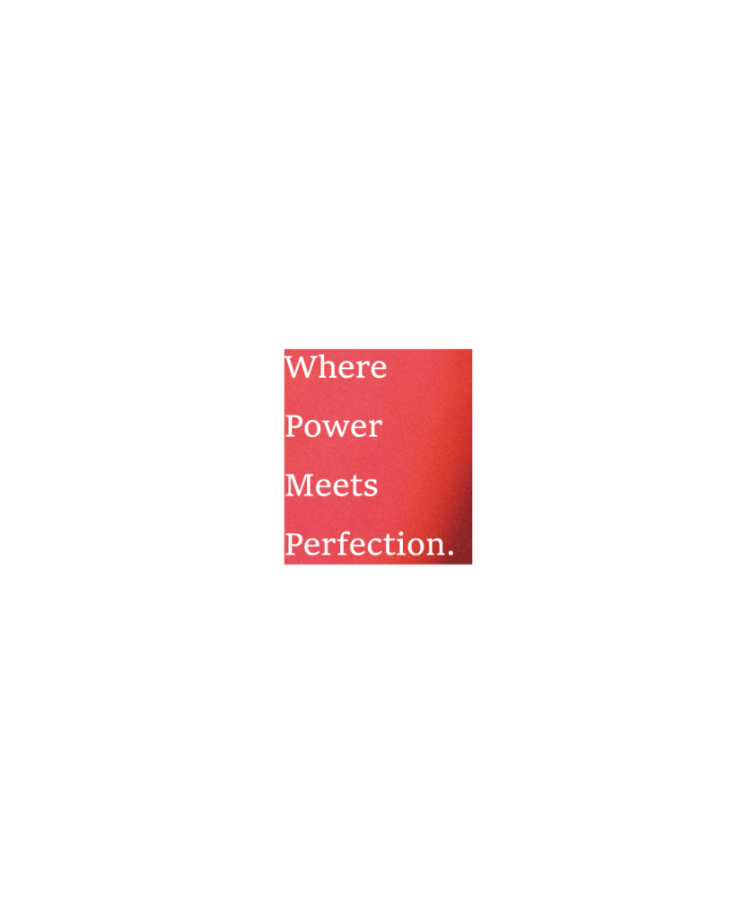 鮮やかな赤い背景に、白文字で「Where Power Meets Perfection.」と書かれた製造業向けの力強いメッセージ画像
