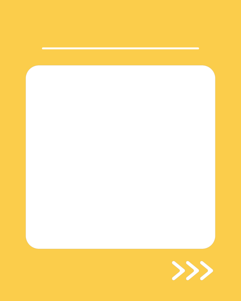 ミモザ・イエローのインスタ背景素材。上部に細い一本線、中央には大きな白い角丸の正方形、右下には次へ進むことを示す3つの矢印アイコンが配置されたデザイン。