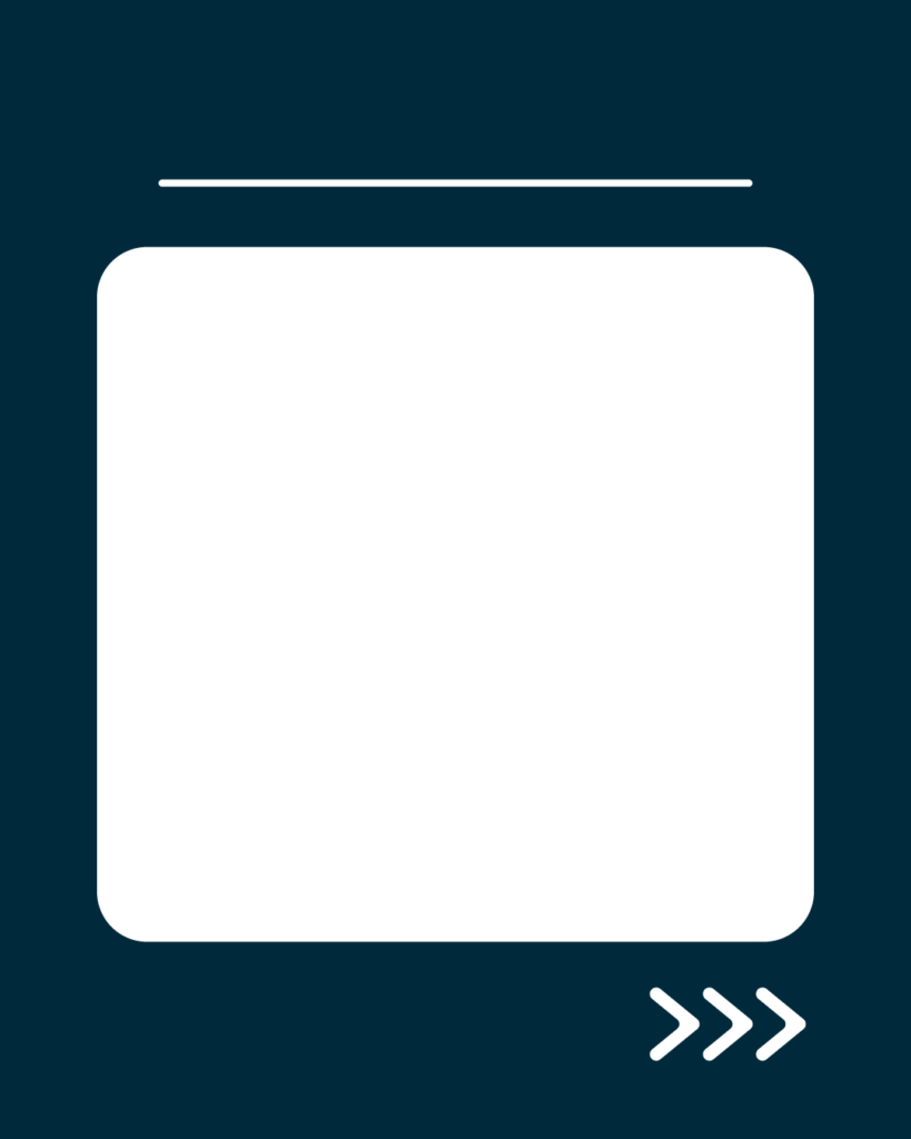 プロフェッショナルネイビーの背景に、中央に角丸の白い大きな正方形。その上部に細い白い水平線、右下には右を指す3つの白い矢印アイコン(>>>)が配置されたデザイン。