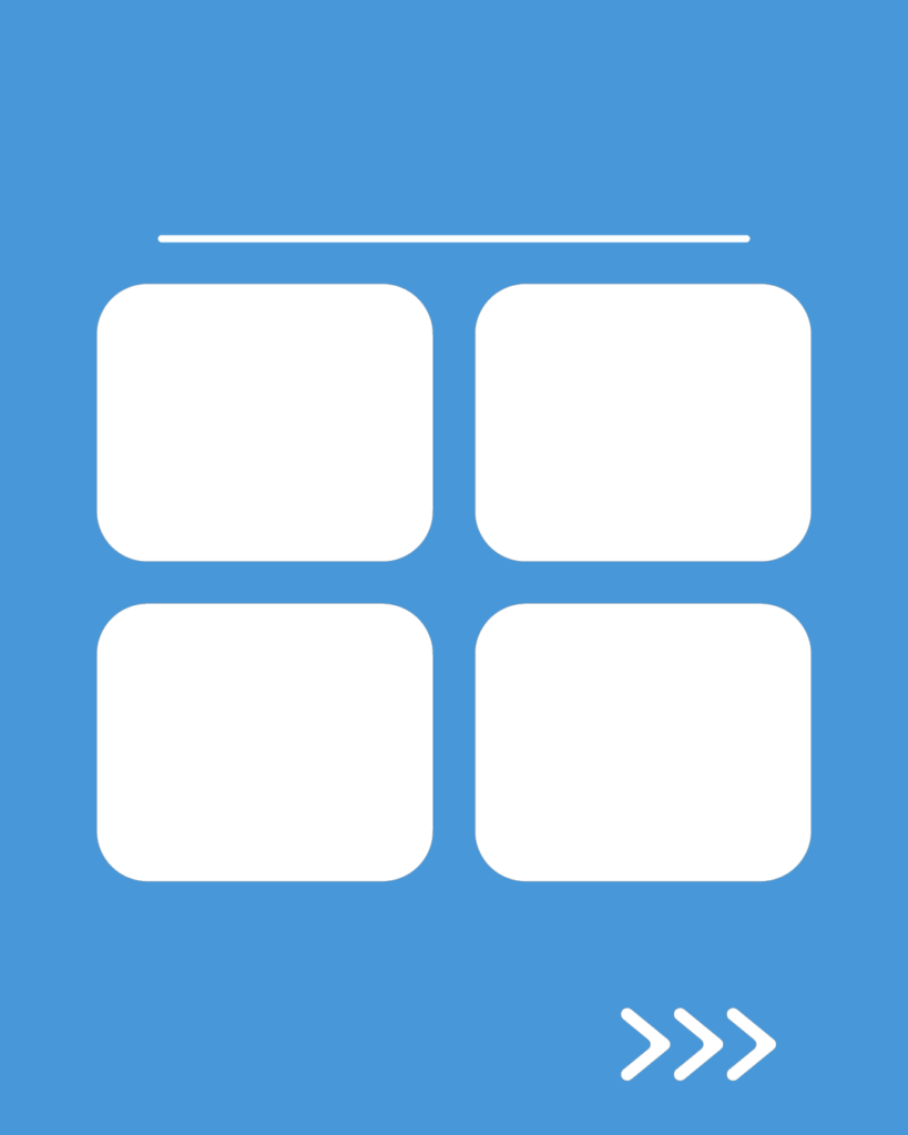 アクアカラーの背景に、4枚のカードがグリッド状に並んだ情報整理・マトリックス用スライドテンプレート