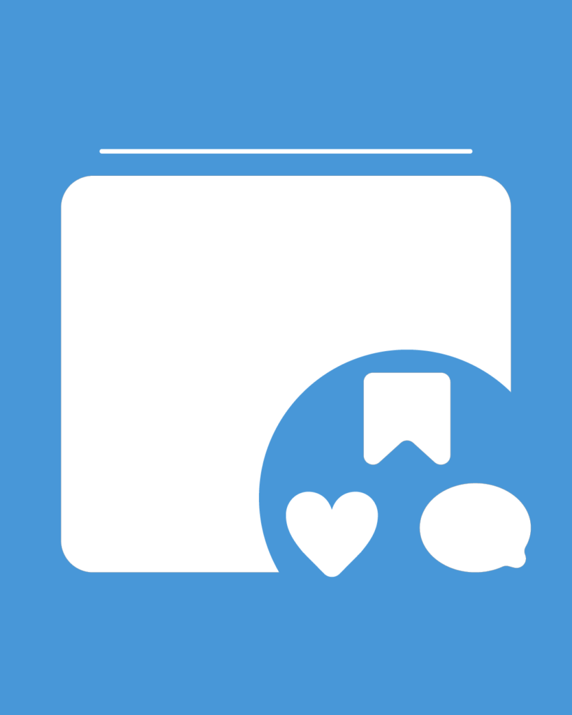 アクアカラーの背景に、いいね・保存・コメントのアイコンを配置したサンクスページ用の投稿テンプレート