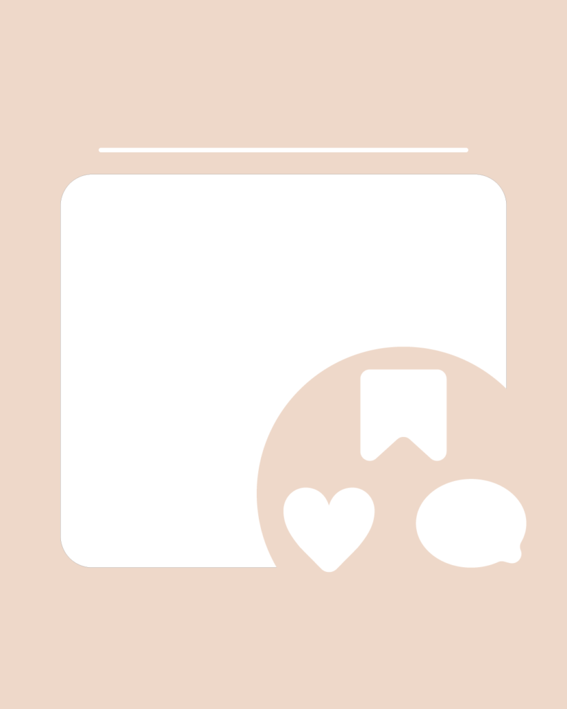 ミルクティーピンクの背景に、いいね・保存・コメントのアイコンを配置したサンクスページ用の投稿テンプレート
