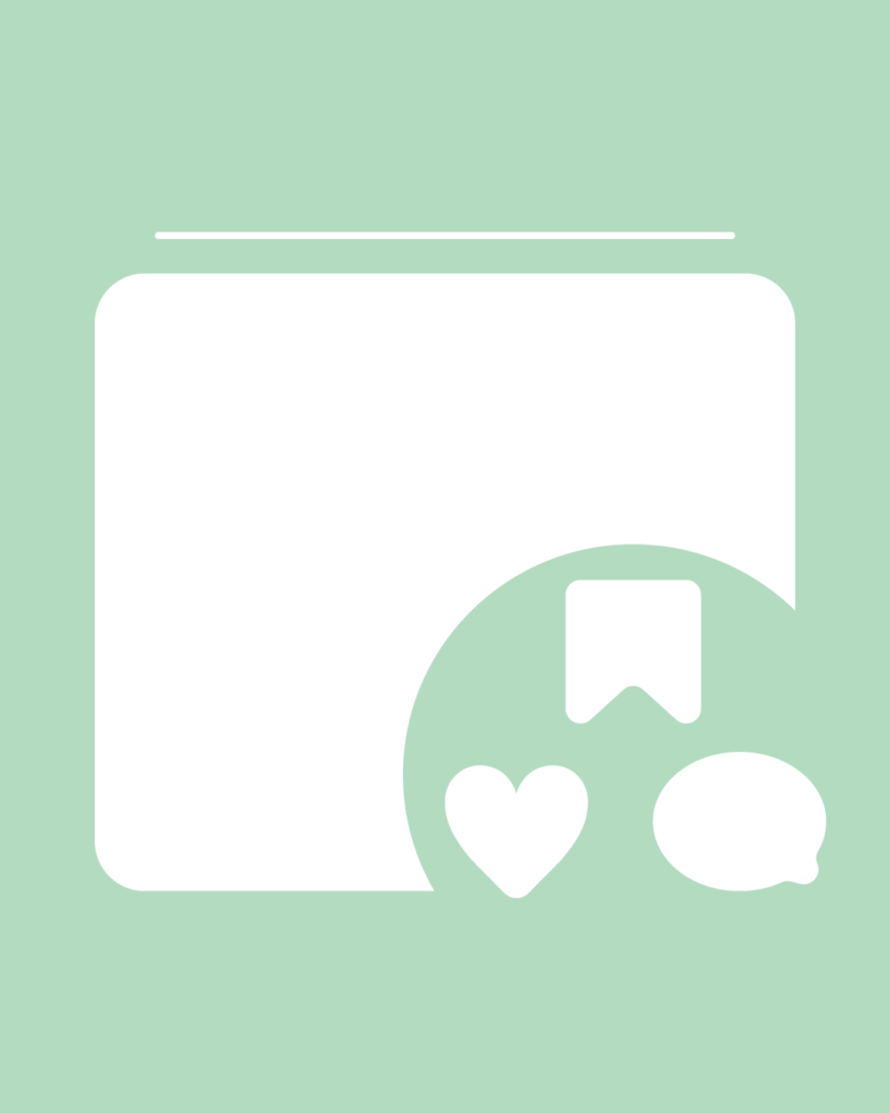 ピスタチオミストの背景に、いいね・保存・コメントのアイコンを配置したサンクスページ用の投稿テンプレート
