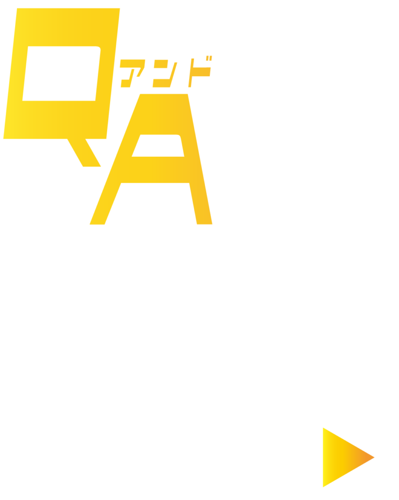 白背景の左上に、イエローのグラデーションで大きく「QアンドA」とデザインされたロゴを配置したインスタ投稿用テンプレート素材。学生の疑問に答えるQ&Aコーナーの表紙やスライドに最適な配信素材
