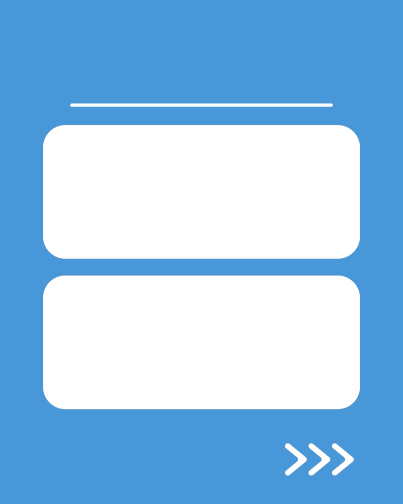 アクアカラーの背景に、2つの情報を並べて記載できる白い枠とスワイプ矢印が付いたスライドテンプレート