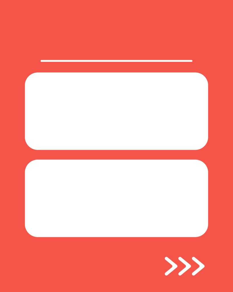 朱色（スカーレット）の背景に、白い角丸の長方形が上下に2つ並び、その上部に白い水平線、右下には右を指す3つの白い矢印（>>>）が配置されたデザイン。
