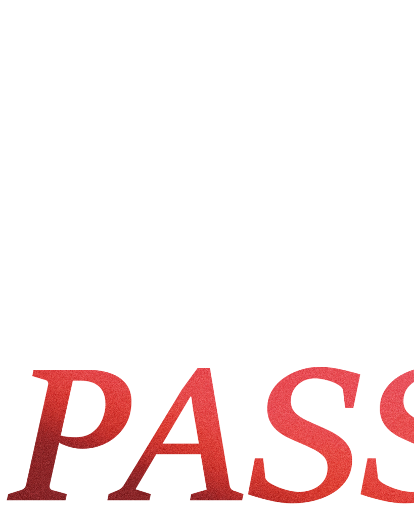下部に赤いグラデーションのかかった「PASSION」の文字が力強く配置された、白背景のデザイン画像
