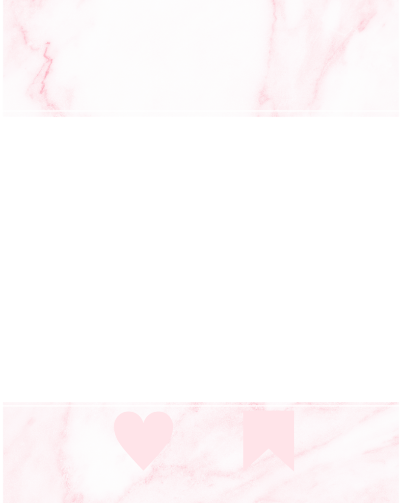淡いピンクの大理石模様をベースに、中央に白いスクエア型のテキストスペースを配置した背景素材。下部には大きくピンクのハートと保存用リボンのアイコンが配置された、アクションを促す大人可愛いデザイン。
