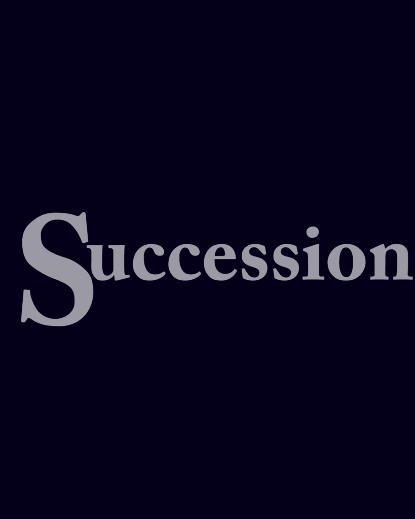 セリフ体の「Succession」という文字情報、背景透過PNG、不透明度60%
