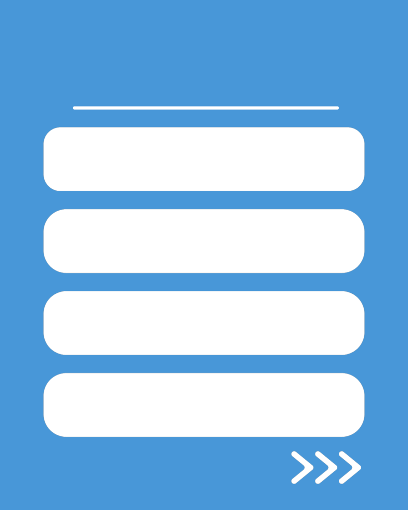 アクアカラーの背景に、4つの情報を並べて記載できる白い枠とスワイプ矢印が付いたスライドテンプレート