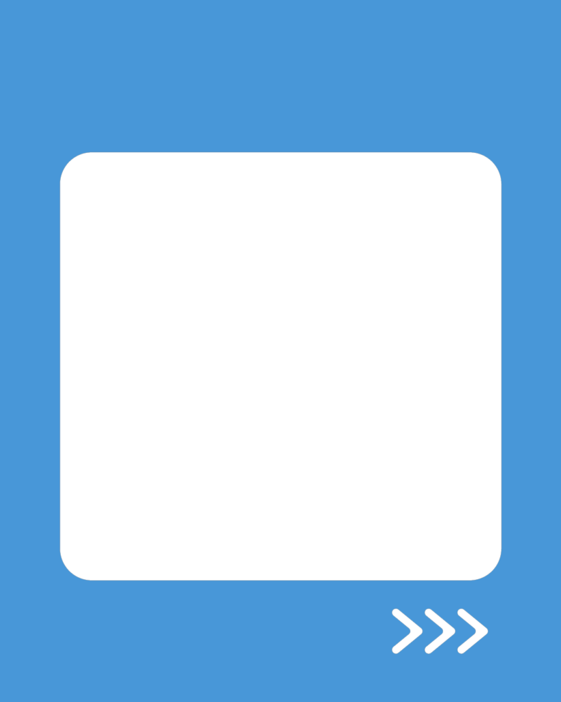 アクアカラーの背景と白い正方形、右下にスワイプを促す矢印が付いた投稿用スライドテンプレート