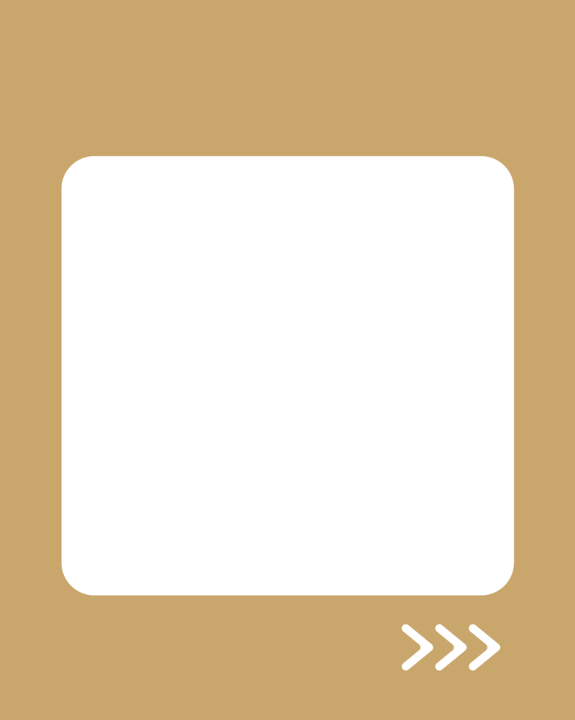 キャメルベージュの背景と白い正方形、右下にスワイプを促す矢印が付いた投稿用スライドテンプレート