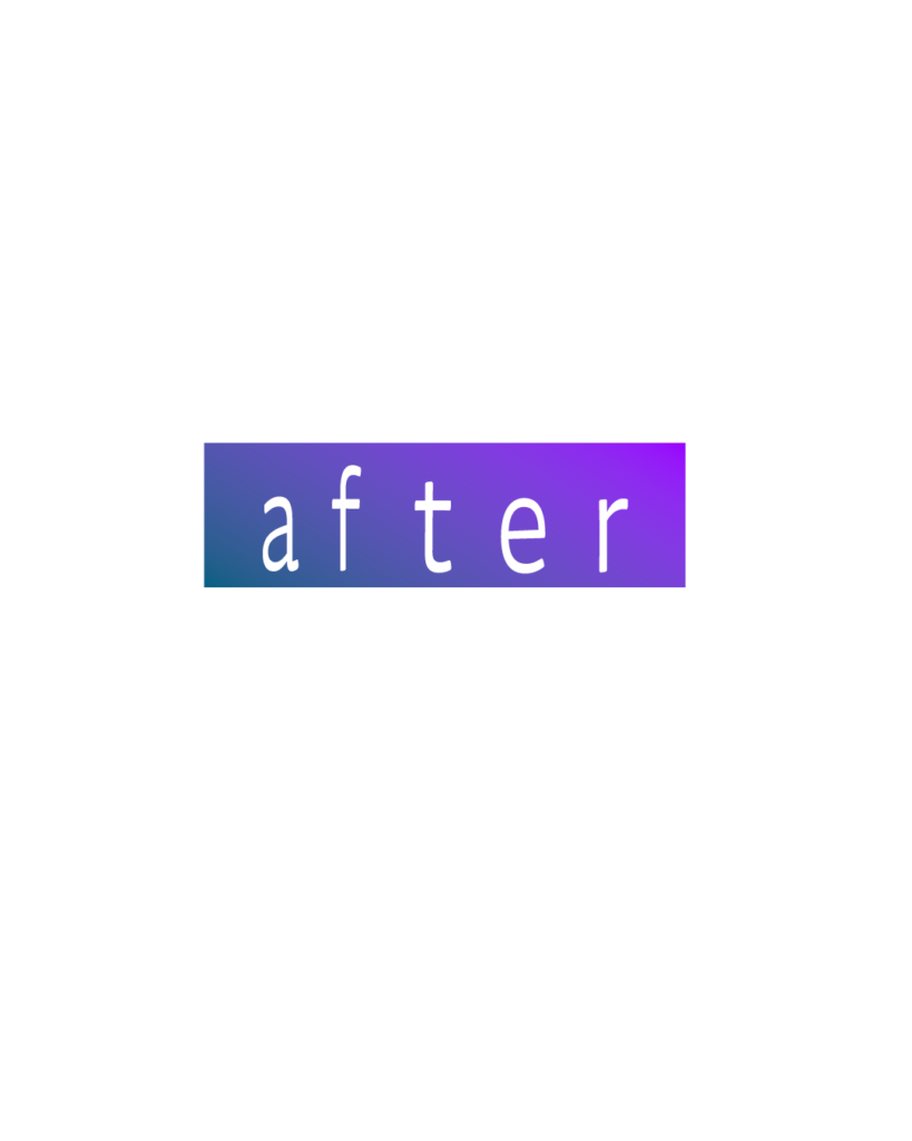 青から紫のグラデーション背景に、白抜き文字で「after」と縦書きされた、工場の1日の始まりや習慣を紹介する見出し画像。