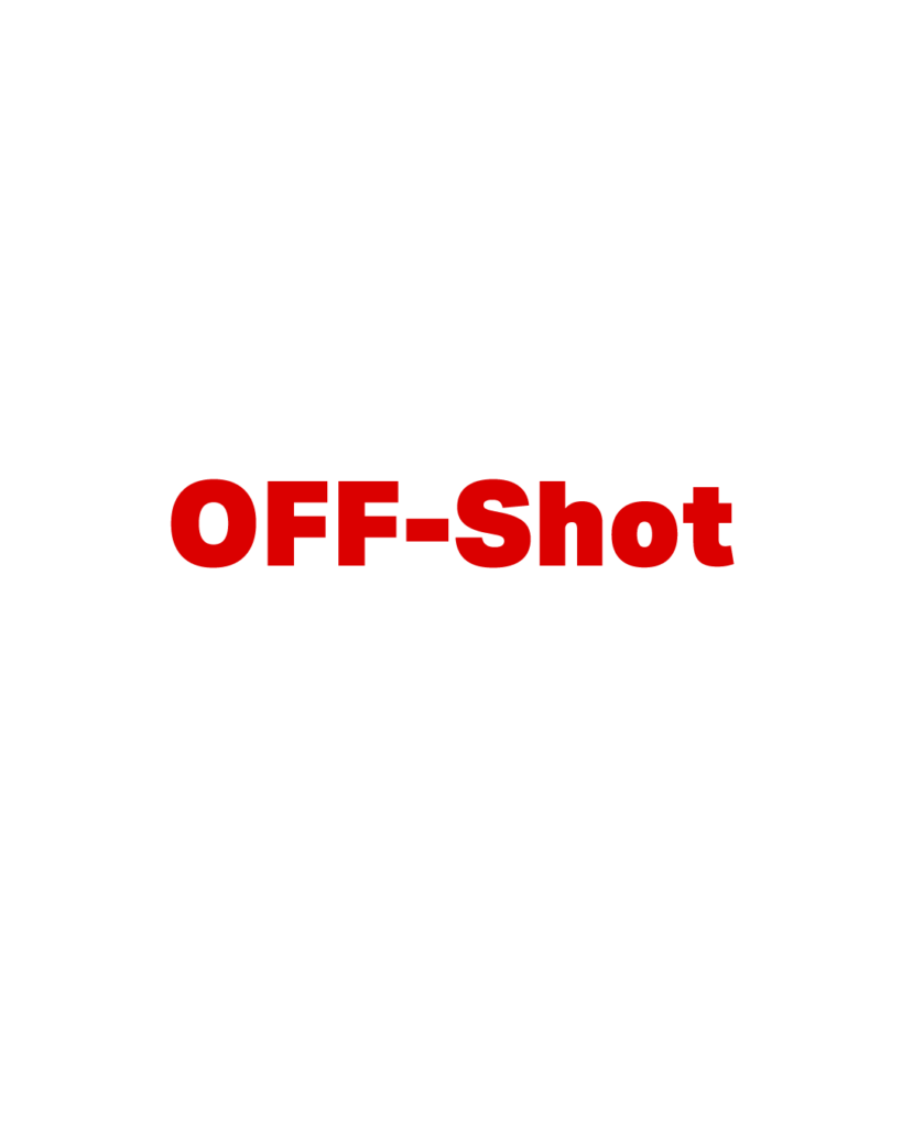 白背景に赤色で太字の「OFF-Shot」という英単語が中央に配置されたタイポグラフィ画像
