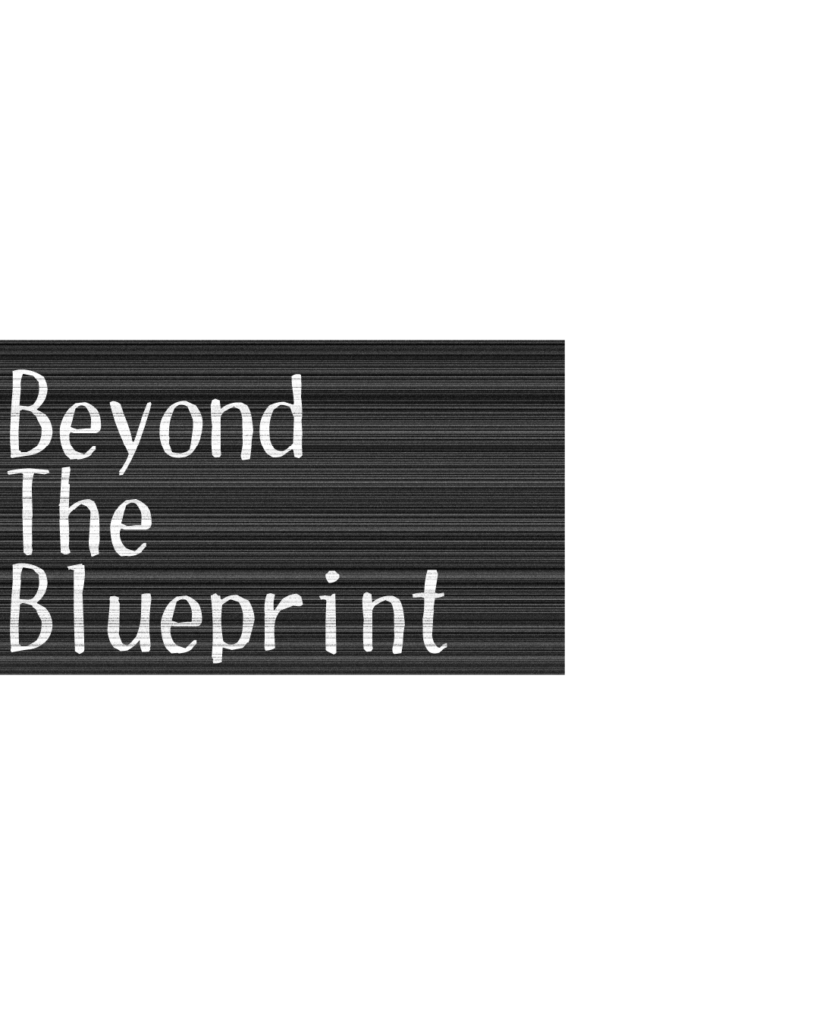 製造業・工場向けのリール動画用テロップ素材「Beyond The Blueprint」。黒地に白文字の無骨なデザイン。
