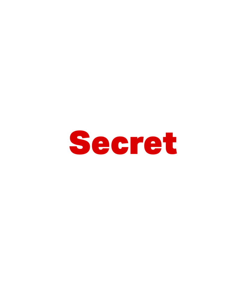 白背景に赤色で太字の「Secret」という英単語が中央に配置されたタイポグラフィ画像
