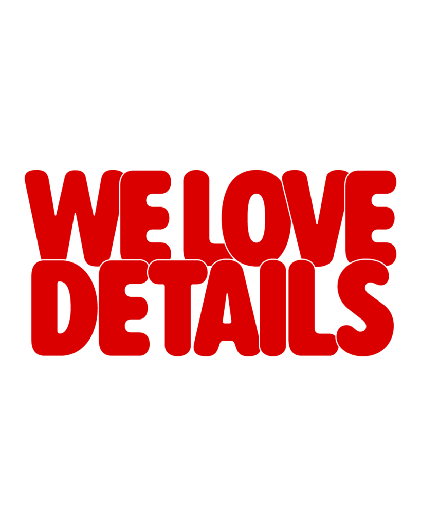 製造業インスタ向け「WE LOVE DETAILS」赤色ポップフォントのロゴ・文字素材
