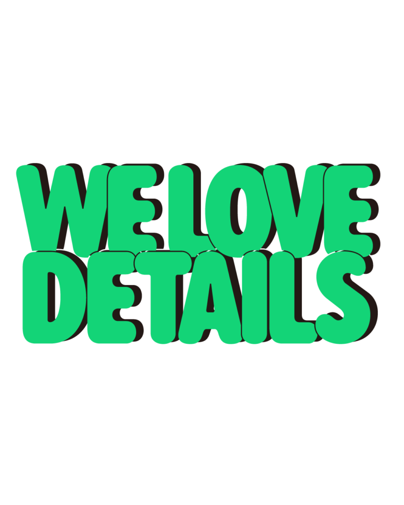 製造業インスタ向け「WE LOVE DETAILS」緑色ポップフォントのロゴ・文字素材
